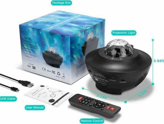 Led Περιστρεφόμενο Παιδικό Φωτιστικό Projector Starry Ocean Wave με Προβολή Αστεριών με Εναλλαγές Χρωματισμών Μαύρο 16x16x12εκ.