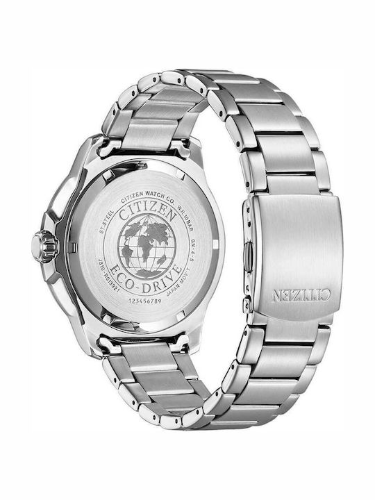 Citizen Ανδρικό Ρολόι 46mm Eco - Drive με Ασημί Μεταλλικό Μπρασελέ