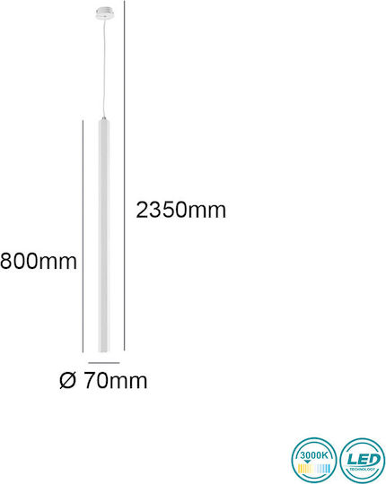 Ondaluce Висящо Тавано Осветително Тяло Бял LED с Топло Бяла Светлина 4x80см
