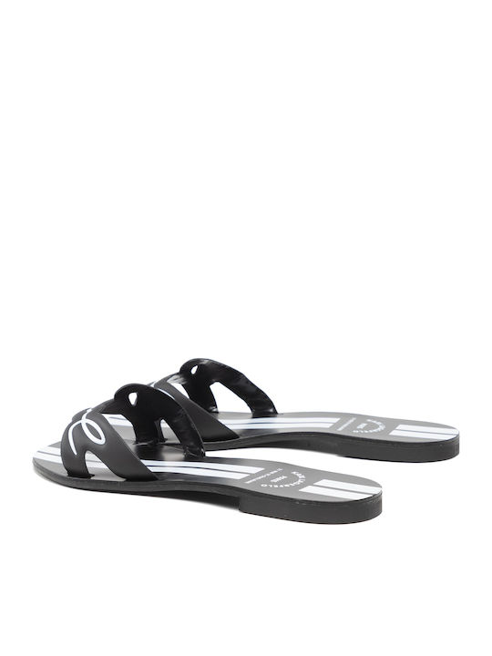 Leder Flache Sandalen für Damen in Schwarz Farbe