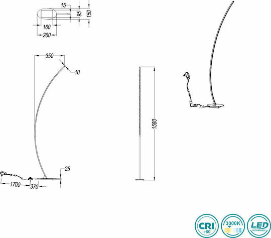 Trio Lighting Solo LED Φωτιστικό Δαπέδου Υ158xΜ15εκ. με Θερμό Λευκό Φως 1100lm Μαύρο