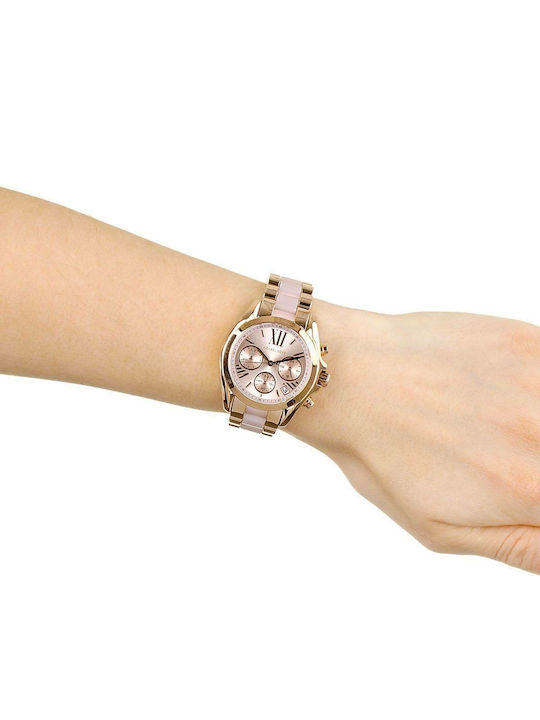Michael Kors Bradshaw Women's Watch Chronograph with Pink Gold Metal Bracelet