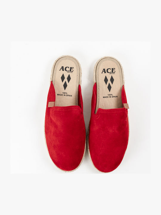 453-21005 Flat Suede Mules in Red Color