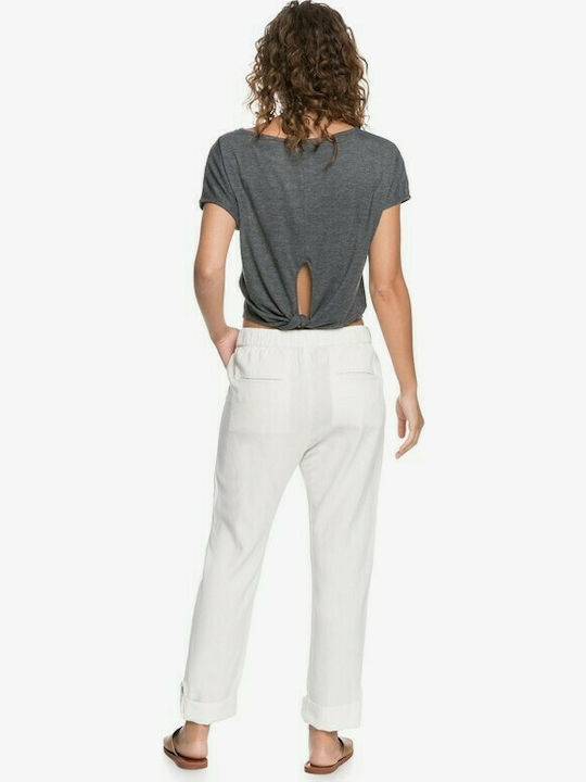 Roxy On The Seashore Women's Linen Capri Trousers in Regular Fit White