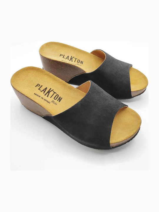 Plakton Anatomic Women's Leather Platform Wedge Sandals Black