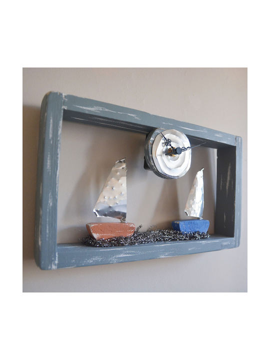 Kapadakis Wood Art Δύο Καράβια Ρολόι Τοίχου Ξύλινο Γκρι 34x20cm