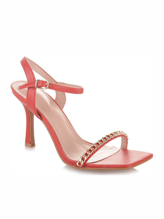 Famous Shoes Women's Sandals with Thin High Heel In Red Colour