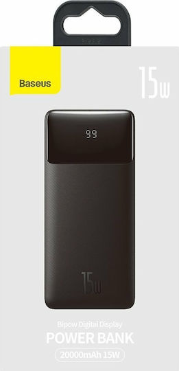 Baseus Bipow Power Bank 20000mAh 15W с 2 USB-A порта и USB-C порт Черен