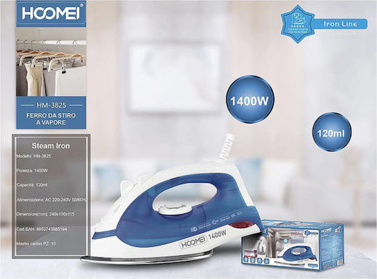 Hoomei Σίδερο Ατμού 1400W με Ανοξείδωτη Πλάκα και Συνεχόμενη Παροχή Ατμού 10gr/min