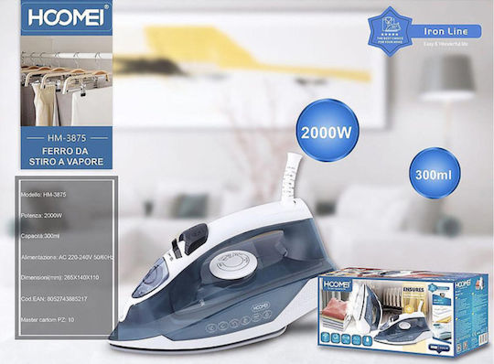 Hoomei Steam Iron 2000W with Ceramic Plate and Continuous Steam Supply 25g/min