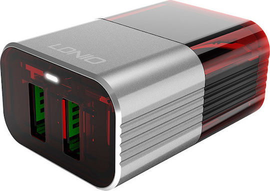 Ldnio Φορτιστής με 2 Θύρες USB-A και Καλώδιο micro USB Γκρι (A2206)
