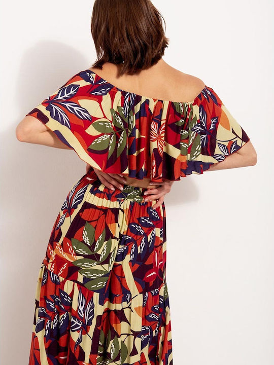 Desiree Women's Summer Crop Top Off-Shoulder Short Sleeve Floral Multicolour
