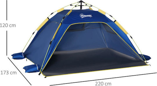 Outsunny Αυτόματη Καλοκαιρινή Σκηνή Camping Igloo Μπλε για 2 Άτομα 220x173x120εκ.