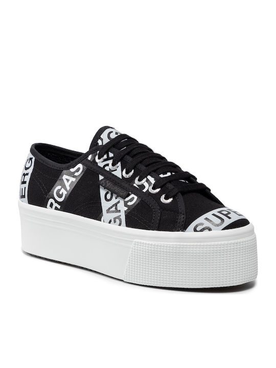 Superga 2790 Lettering Tape Flatforms Sneakers Black