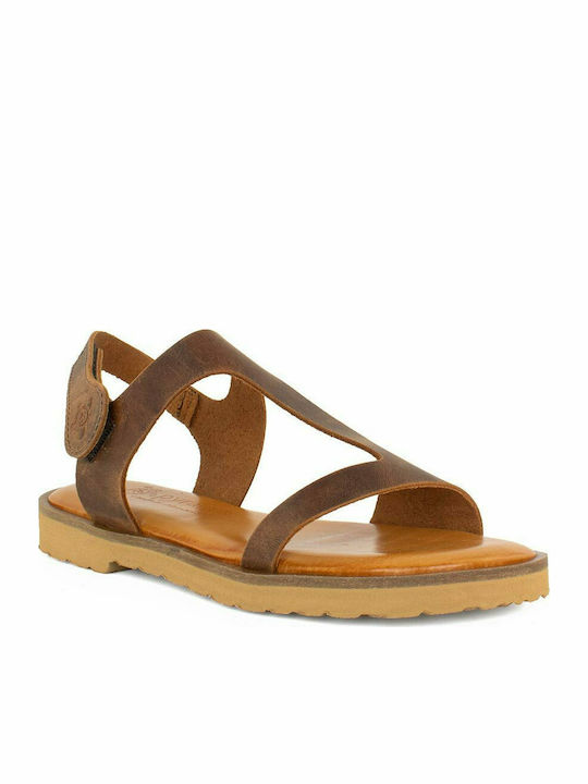 Pyramis Pyramis Leather Women's Flat Sandals in Brown Color