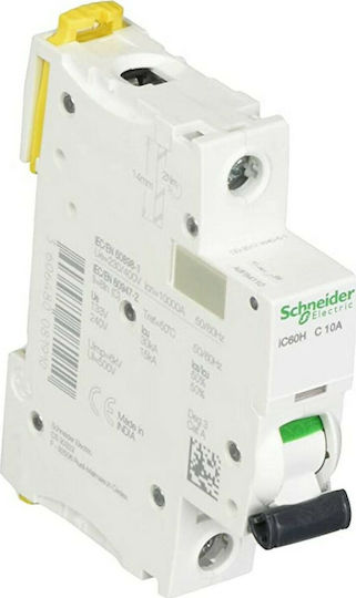 Schneider Electric Acti 9 iC60H 1-Pole Automatic Circuit Breaker 10A C A9F84110