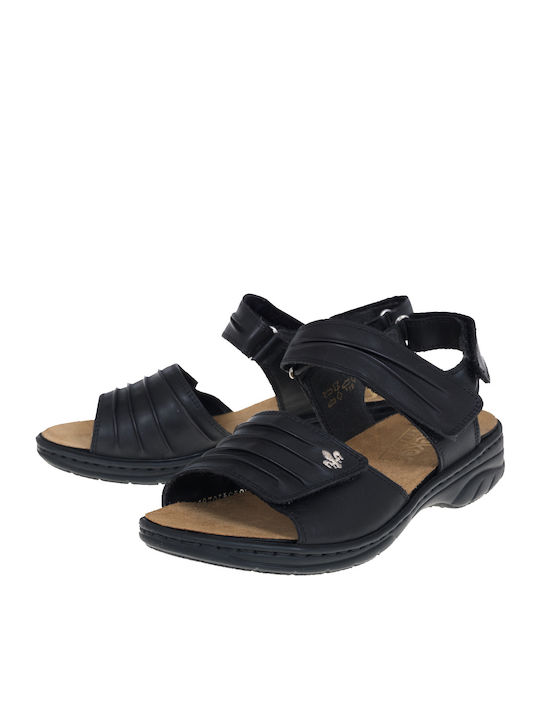 Rieker Leather Women's Flat Sandals Anatomic in Black Color