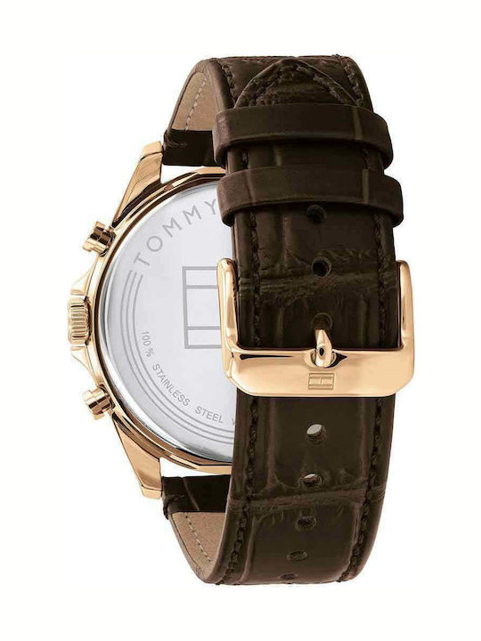 Tommy Hilfiger Baker Herrenuhr 44mm Chronograph Batterie mit Braun Lederarmband