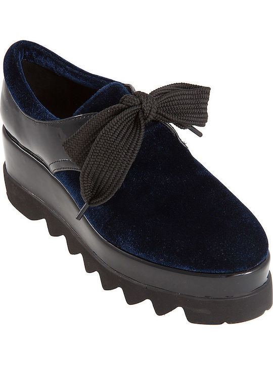 Keep Fred Smooth Blue Women's Patent Leather Flatform Oxfords Blue BBD-502-BLUE