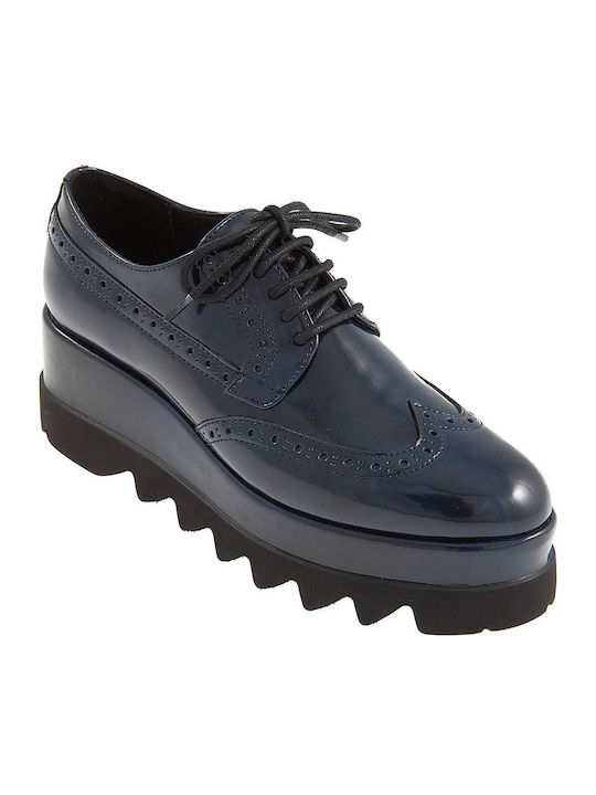 Keep Fred Funky Blue Oxfords Flatform pentru femei în Albastru Culore BBD-500-BLUE