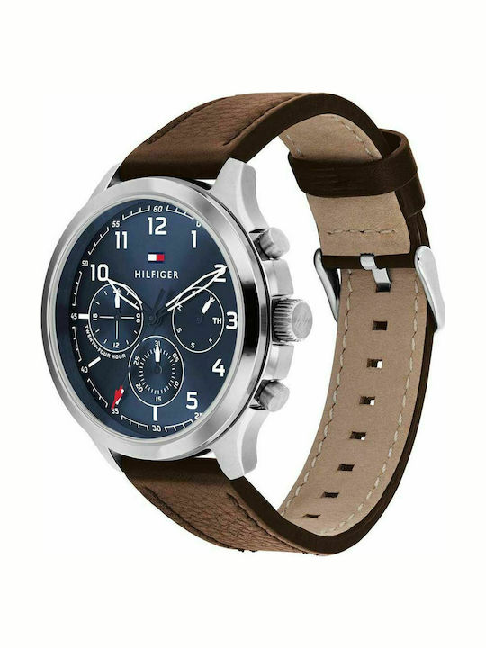 Tommy Hilfiger Asher Men's Watch 44mm Chronograph Battery with Brown Leather Strap