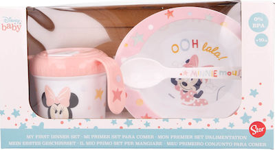 Disney Feeding Set Minnie Mouse made of Plastic with Non-Slip Base Pink 3pcs