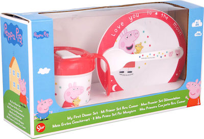 Stor Feeding Set Peppa Pig made of Plastic with Non-Slip Base Red 3pcs