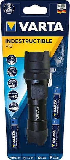 Varta Flashlight LED Waterproof IP67 with Maximum Brightness 300lm Indestructible F10 3pcs Black