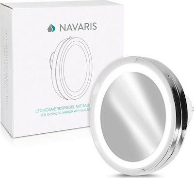 Navaris Lighted Wall Mounted Makeup Mirror Magnifying Mirror with LED Lighting and Suction Cup Silver