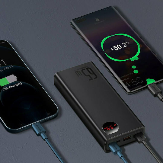 Baseus Adaman Metal Digital Display Power Bank 20000mAh 65W με 2 Θύρες USB-A και Θύρα USB-C Quick Charge 3.0 Μαύρο