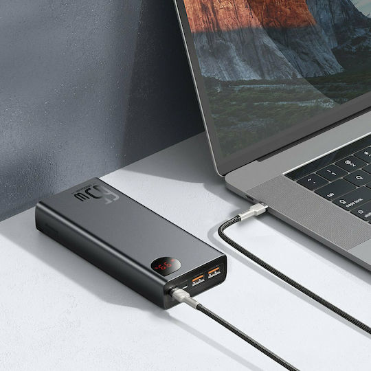 Baseus Adaman Metal Digital Display Power Bank 20000mAh 65W με 2 Θύρες USB-A και Θύρα USB-C Quick Charge 3.0 Μαύρο