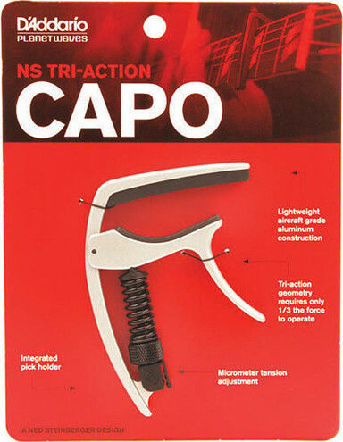 Daddario Metallic Trigger Capo for Acoustic Guitar NS Tri-Action Capo Silver