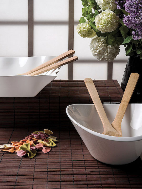 Cryspo Trio Porcelain Salad Bowl with Salad Spoons White 26x26x12cm