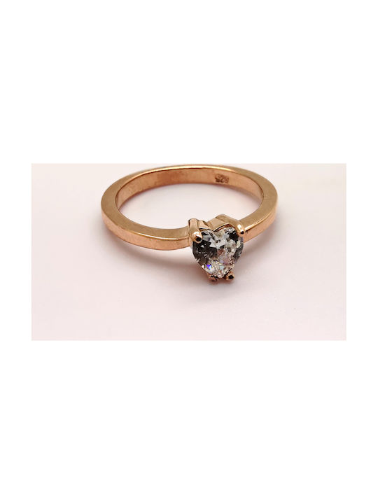 Silver 925 solitaire ring with heart in pink gold