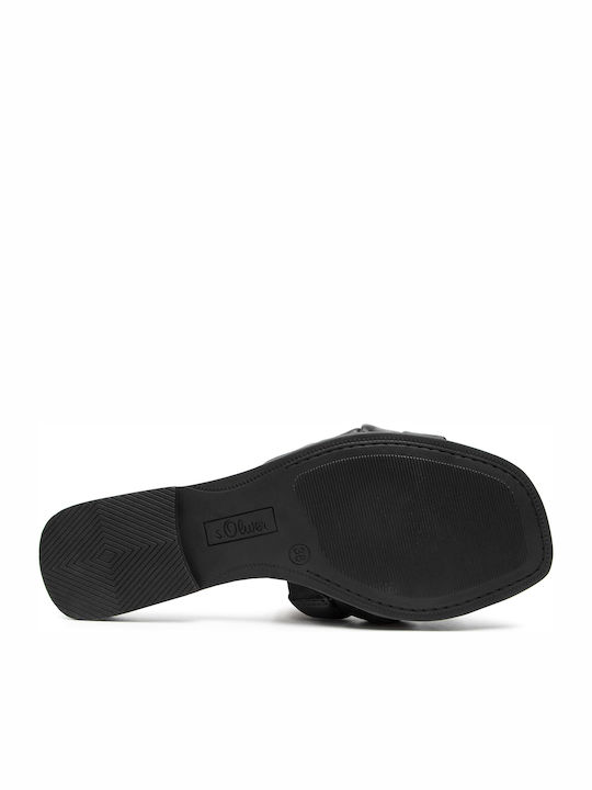 Leather Women's Flat Sandals in Black Color