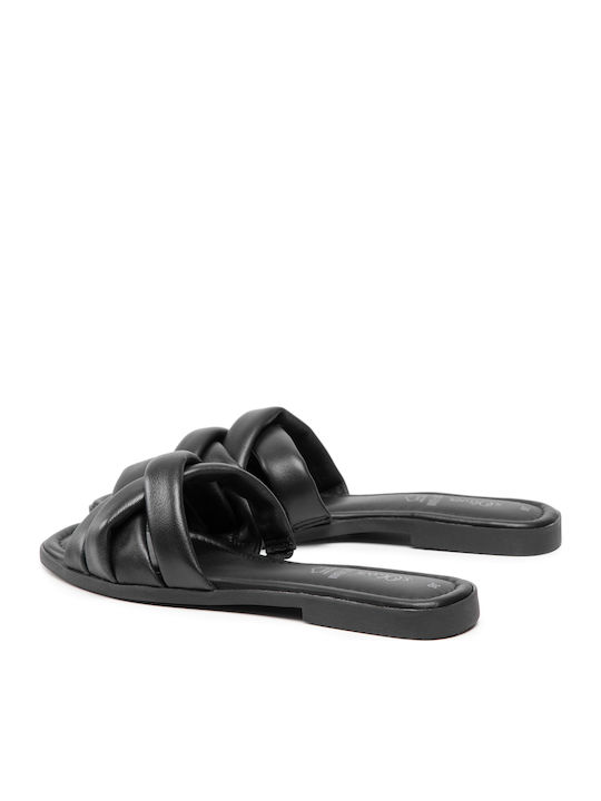 Leather Women's Flat Sandals in Black Color