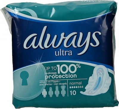 Always Ultra Normal Hygienepads mit Flügeln für Normaler Fluss 4 Tropfen Größe 1 in Doppelpack 2x10Stk