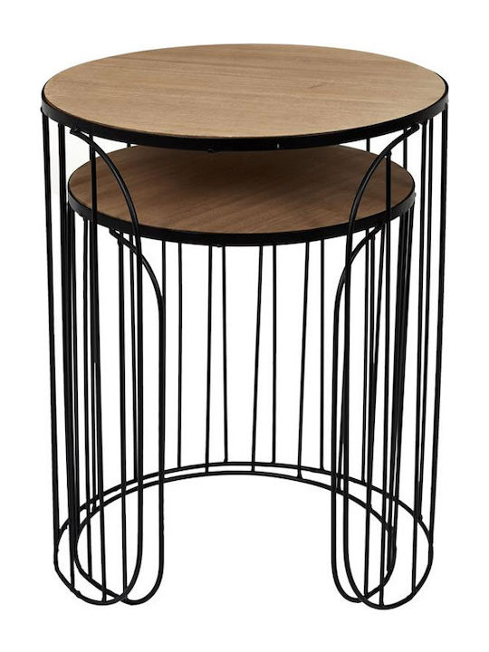 Round Zigon Nesting Set Made of Solid Wood Natural - Black S/2 2 Pieces M40xW40xH40cm