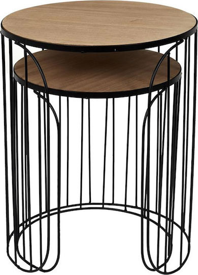 Set Zigon Rotund Nesting din Lemn Masiv Natural - Negru S/2 2 Buc M40xL40xÎ40cm
