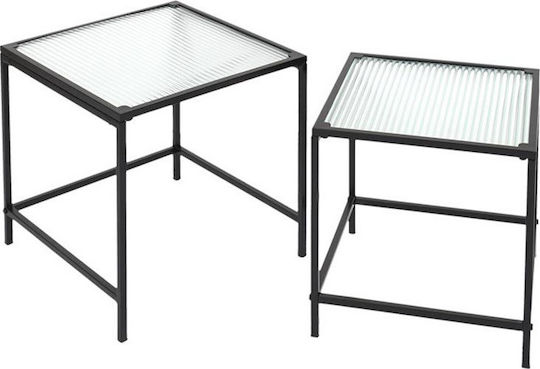Square Zigon Nesting Glass Transparent Black 2 Pieces M45xW45xH50cm