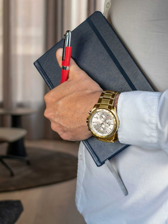 Festina Ανδρικό Ρολόι 45mm Μπαταρίας με Χρυσό Μεταλλικό Μπρασελέ