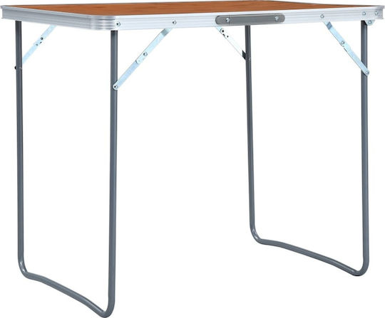 vidaXL Table Metal for Camping Foldable in Case 80x60x70cm Brown