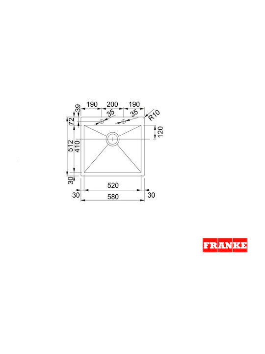 Franke Planar PPX 210-58 TL 3011530469 Flächenbündig montiert Spüle Inox Satiniert B58xT51cm Silber