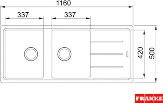Franke Basis Bfg 621 Ένθετος από Συνθετικό Γρανίτη Μ116xΠ50cm