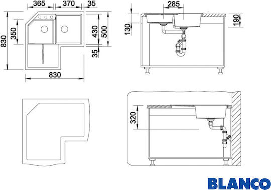 Blanco Metra 9 E Ένθετος Γωνιακός Αριστερός από Συνθετικό Γρανίτη Μ83xΠ83cm Anthracite