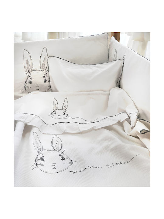 Raison D' Etre Σετ Βρεφικά Σεντόνια Κούνιας Βαμβακερά Rabbit De Niro Λευκά 120x160εκ. 3τμχ