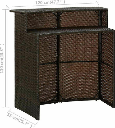 Outdoor Bar Free Standing Rattan Table Brown 120x55x110cm