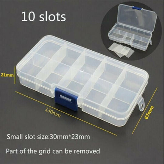 Tool Compartment Organiser 10 Slot Transparent 13x6.4x2.1cm