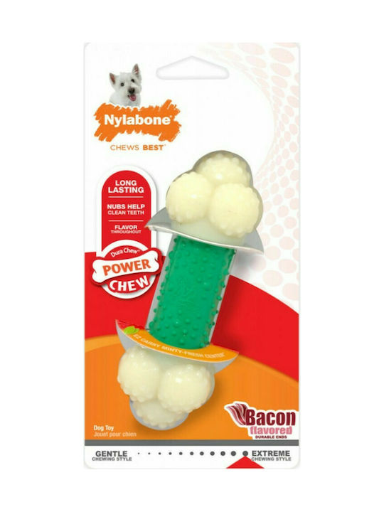 Nylabone Power Double Action Кост за игра За куче Гризалка от Каучук с вкус Бекон Среден Зелен