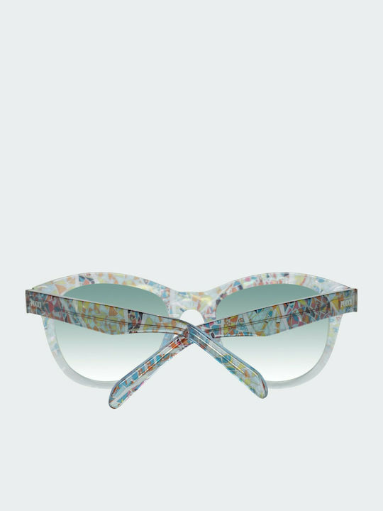 Emilio Pucci Women's Sunglasses with Multicolour Horn-Rimmed Frame and Light Blue Gradient Lens